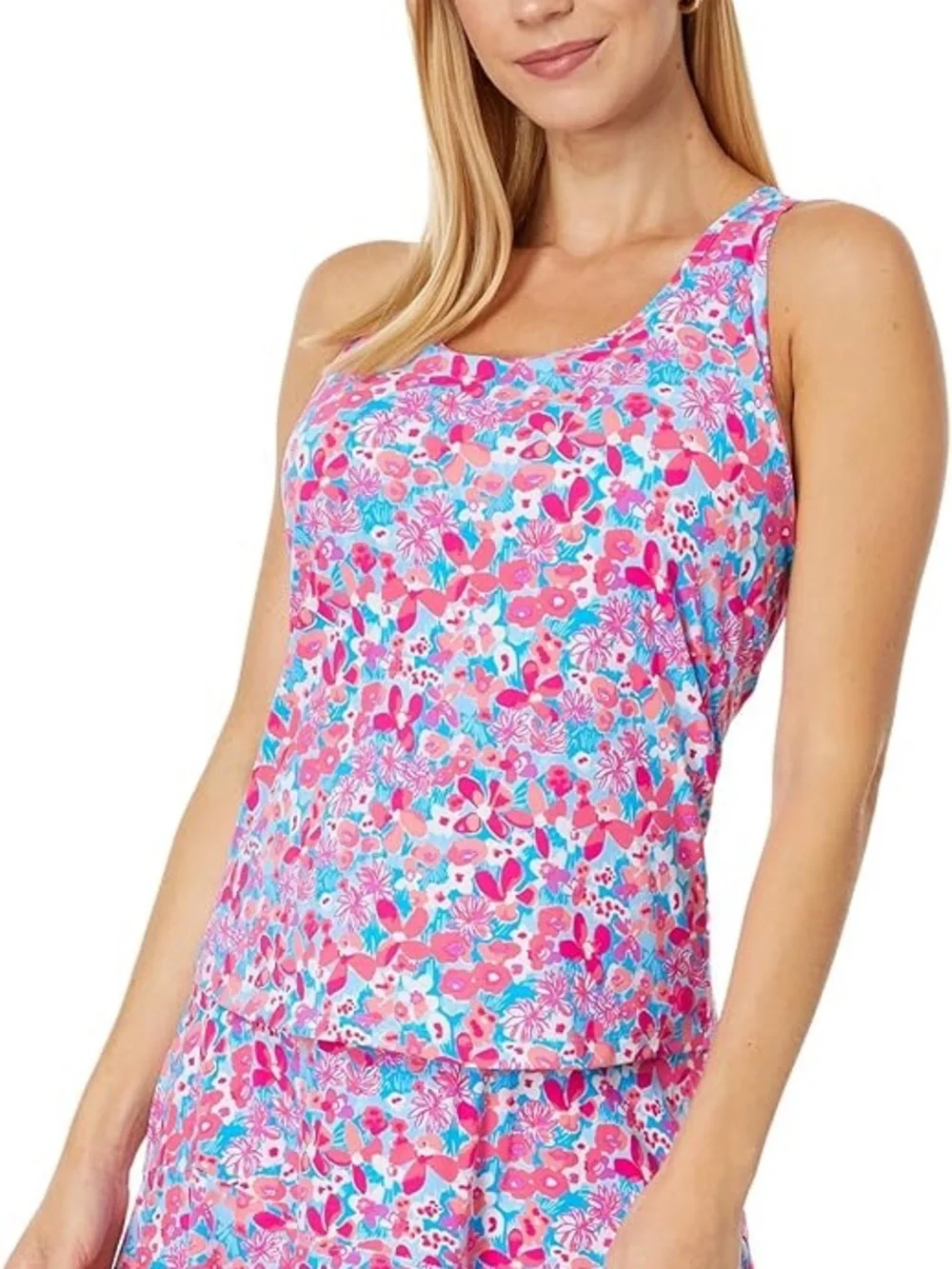Lilly Pulitzer Luxletic Asana Bra Tank Top Large pink floral UPF 50+ athletic - Picture 2 of 15